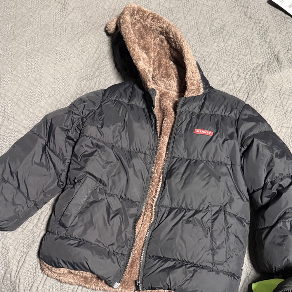 Mikasa Black Puffer Jacket with Brown Lining